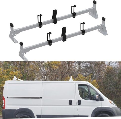 White Vantech H1 Steel Double Pole سلم ، يستخدم أيضًا لـ Ram Promaster City 2015 وما فوق سيارات الصندوق in Kuwait