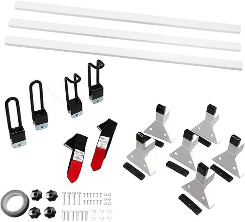 White Vantech H1 Steel Double Pole سلم ، يستخدم أيضًا لـ Ram Promaster City 2015 وما فوق سيارات الصندوق in Kuwait