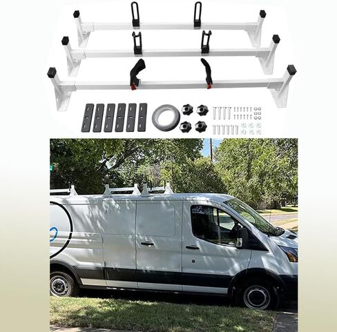 White Vantech H1 Steel Double Pole سلم ، يستخدم أيضًا لـ Ram Promaster City 2015 وما فوق سيارات الصندوق in Kuwait