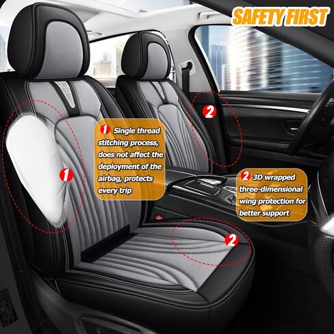 Front and Rear Seat Covers 5 Pieces, Waterproof Nappa Leather Sideless Car Seat Cushions Protective Auto Accessories, Universal Fit for Most Sedans SUV, Luxury Car Seat Cushion, Red&Black in Saudi Arabia