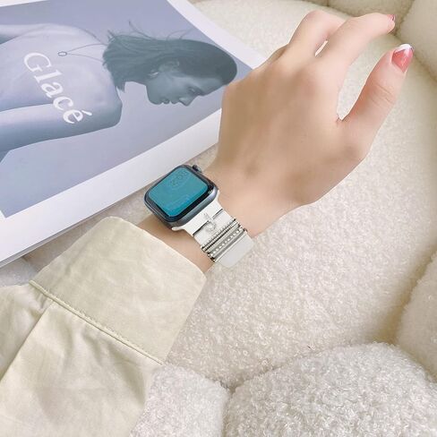 خاتم زخرفي أنيق لساعة Apple Watch من السيليكون مقاس 49 مم 45 مم 44 مم 42 مم 41 مم 40 مم 38 مم iwatch Ultra Series 8 7 6 5 4 3 2 سحر معدني مزخرف بالألماس (بدون حزام) in Kuwait