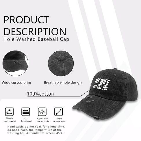 My Wife Will Kill You Funny Hat for Women Fashion Washed Distressed Baseball in Saudi Arabia