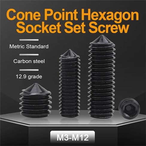 Allen Head Hex Cone Point Adjustment Screw - 2-100 Pieces M3 M4 M5 M6 M8 M10 M12 Carbon Steel Headless Screws (16mm, M4 50pcs) in Saudi Arabia