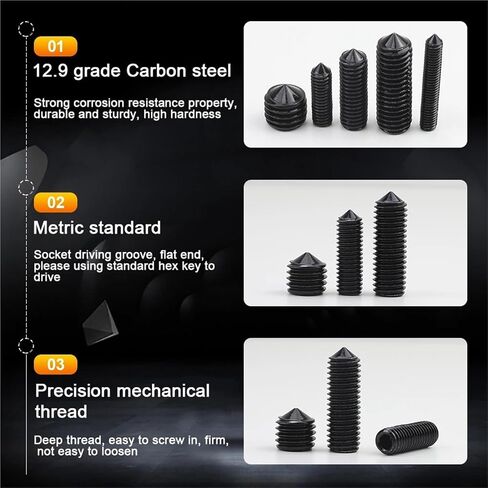 Allen Head Hex Cone Point Adjustment Screw - 2-100 Pieces M3 M4 M5 M6 M8 M10 M12 Carbon Steel Headless Screws (16mm, M4 50pcs) in Saudi Arabia