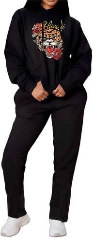 Glitrandi Womens 2 Piece Outfits Sweatsuit Sets Fashion Print Hoodies With Sweatpants Oversized Tracksuit For Women in Kuwait