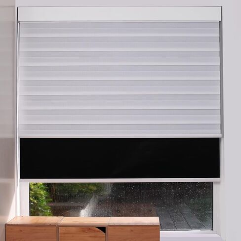 Zshine Dual Layers Dual Layers Manual Safe Cordless Roller Snders مع Valance مناسبة للمنزل ، المكتب ، الفندق ، النادي ، المطعم (White 82010g) in Kuwait