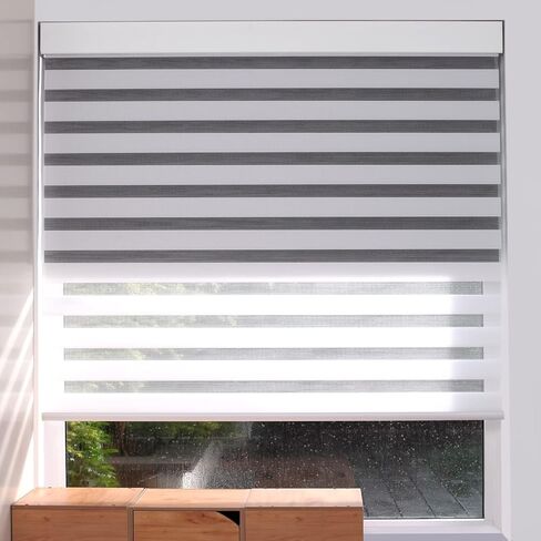 Zshine Dual Layers Dual Layers Manual Safe Cordless Roller Snders مع Valance مناسبة للمنزل ، المكتب ، الفندق ، النادي ، المطعم (White 82010g) in Kuwait