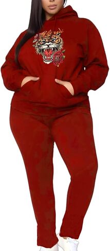 Glitrandi Womens 2 Piece Outfits Sweatsuit Sets Fashion Print Hoodies With Sweatpants Oversized Tracksuit For Women in Kuwait