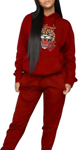 Glitrandi Womens 2 Piece Outfits Sweatsuit Sets Fashion Print Hoodies With Sweatpants Oversized Tracksuit For Women in Kuwait