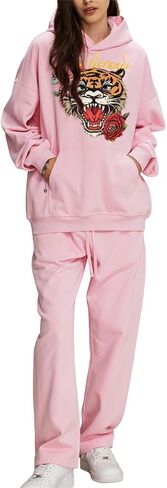 Glitrandi Womens 2 Piece Outfits Sweatsuit Sets Fashion Print Hoodies With Sweatpants Oversized Tracksuit For Women in Kuwait