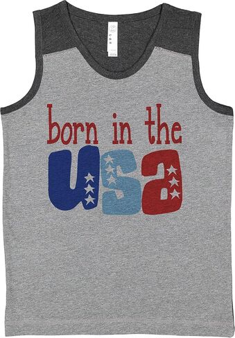 7 ate 9 Apparel Kids 4th of July Born in The USA Grey Contrast Tank Top in Kuwait