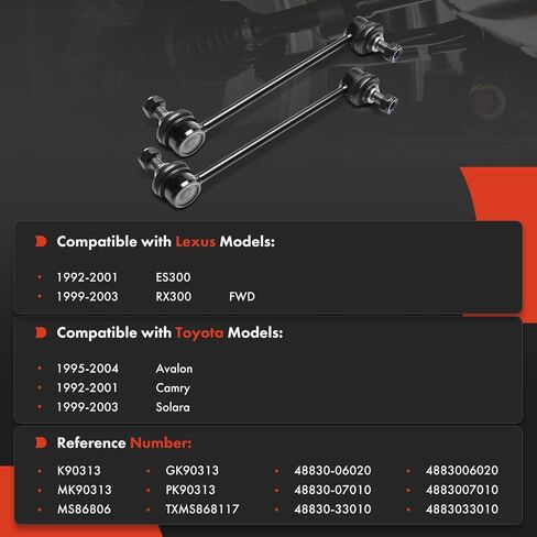 A-Premium 2 X REAL SWAY BAR LINKS BAR BAR ، متوافقة مع Toyota Camry 1992-2001 ، Avalon 1995-2004 ، Solara 1999-2003 & Lexus ES300 1992-2001 ، RX300 1999-2003 in Saudi Arabia