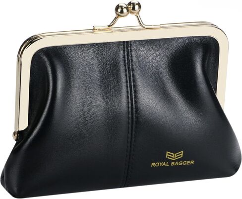 Fashionable Genuine Leather RFID Blocking Women's Wallet with Kiss Lock, Card Slots and Zipper Coin Pocket 4120 (Black) in Saudi Arabia