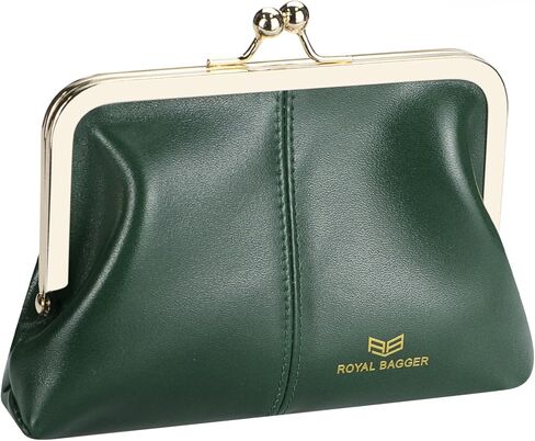 Fashionable Genuine Leather RFID Blocking Women's Wallet with Kiss Lock, Card Slots and Zipper Coin Pocket 4120 (Black) in Saudi Arabia