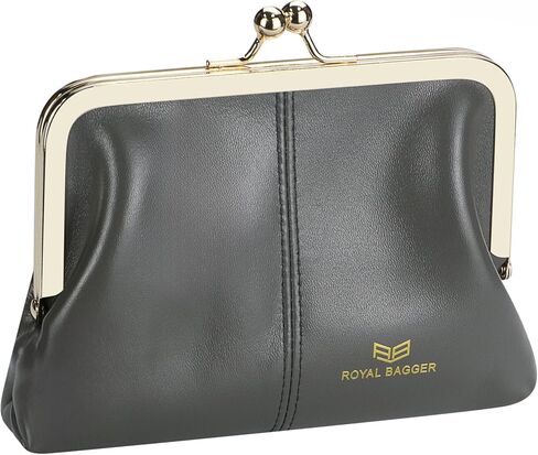 Fashionable Genuine Leather RFID Blocking Women's Wallet with Kiss Lock, Card Slots and Zipper Coin Pocket 4120 (Black) in Saudi Arabia
