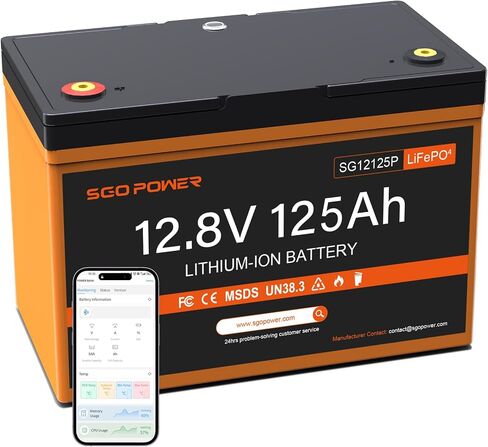 بطارية 12V 125AH LIFEPO4 ، 100A BMS Group 27 بطارية ليثيوم دورة عميقة لمحرك التصيد ، البحرية ، RV ، العربة ، المقطورة ، نظام الطاقة الشمسية ، عربة الجولف مع زر البلوتوث وزر التحكم 1280W ، أقصى 15000 دورة in Saudi Arabia