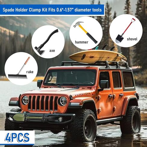 4pcs Mount for Roof Rack ، جبل مجرفة لسرير الشاحنة ، شاحنة على الطرق الوعرة رف رف فأس جبل ، حامل مجرفة للشاحنة ومشابك قبضة سريعة تناسب 0.67 "إلى 1.57" أدوات د (أسود) in Saudi Arabia