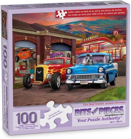Bits and Pieces – 1000 Piece Jigsaw Puzzle for Adults – Hot Rod Sunset - Colorful Classic Cars Jigsaw Puzzle by Bigelow Illustrations, Completed Puzzle Size: 20" x 27" in Saudi Arabia