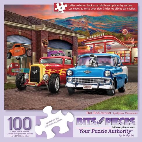 Bits and Pieces – 1000 Piece Jigsaw Puzzle for Adults – Hot Rod Sunset - Colorful Classic Cars Jigsaw Puzzle by Bigelow Illustrations, Completed Puzzle Size: 20" x 27" in Saudi Arabia
