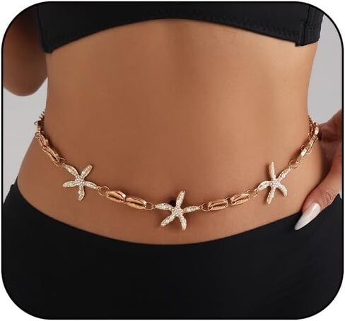 Seashell Starfish Chains Waist for Women Beach Mermaid Body Chains Bikini Pearl Body Chain Adjustable Waterproof Belly Waist Jewelry Summer Festival Mermaid Party Accessories in Saudi Arabia