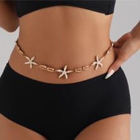 Seashell Starfish Chains Waist for Women Beach Mermaid Body Chains Bikini Pearl Body Chain Adjustable Waterproof Belly Waist Jewelry Summer Festival Mermaid Party Accessories in Saudi Arabia