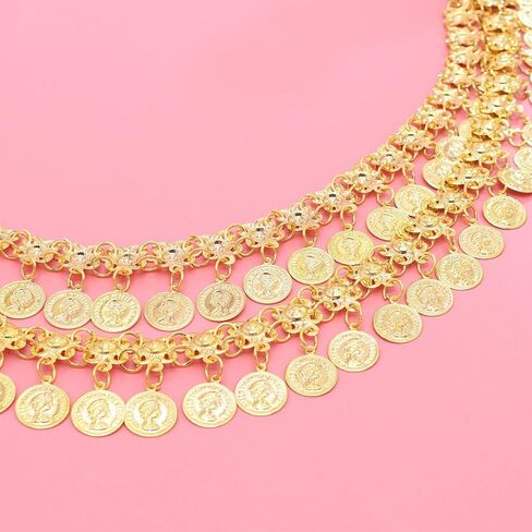 Vintage Coin Tassel Shoulder Epaulete Chain Antique Gold Belly Dance Belt Body Chain Gypsy Adjustable Sexy Bikini Beach Dancing Holidays Party Fashion Jewelry Accessories for Women Ladies in Saudi Arabia