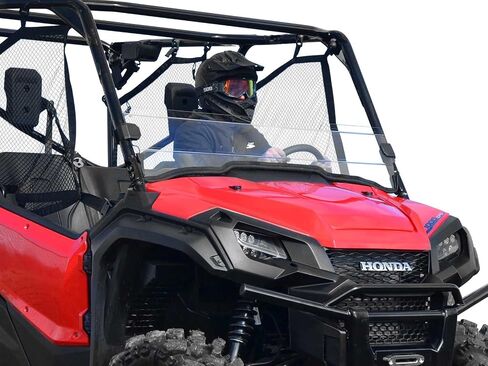 SuperATV Half Windshield for 2016+ Honda Pioneer 1000/1000-5 | Standard 1/4" Thick Dark Tinted Polycarbonate- 250x Stronger Than Glass | Windshield Height: 9-7/8" | Protects from Debris | USA Made in Saudi Arabia