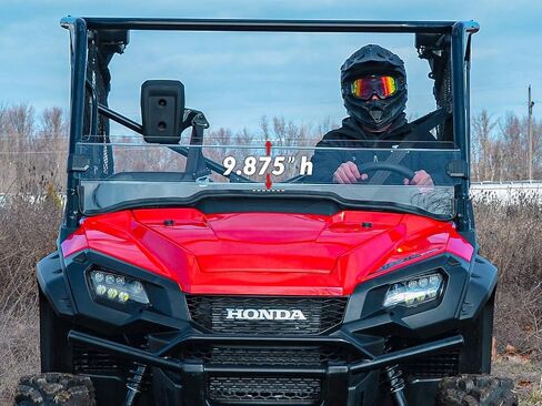 SuperATV Half Windshield for 2016+ Honda Pioneer 1000/1000-5 | Standard 1/4" Thick Dark Tinted Polycarbonate- 250x Stronger Than Glass | Windshield Height: 9-7/8" | Protects from Debris | USA Made in Saudi Arabia