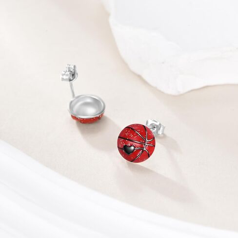 Basketball Stud Earrings for Women Teen S925 Sterling Silver Sparkly Simple Shiny Sports Jewelry in Saudi Arabia