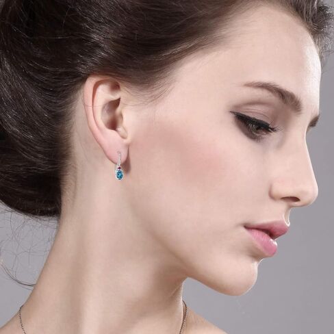 Gem Stone King 10K White Gold London Blue Topaz and Red Ruby Dangle Earrings For Women (2.84 Cttw, Gemstone Birthstone, Oval 8x6mm) in Saudi Arabia