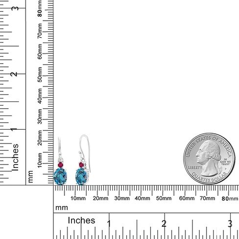 Gem Stone King 10K White Gold London Blue Topaz and Red Ruby Dangle Earrings For Women (2.84 Cttw, Gemstone Birthstone, Oval 8x6mm) in Saudi Arabia