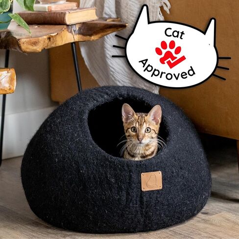 Extra Thick Felted Wool Cat Cave Bed Your Pet Will Love - Cozy and Warm Hideaway for Sleeping & Relaxing - Large and Small Pets - 100% Organic, Durable, Long-Lasting Comfort (Stone Gray, Large) in Saudi Arabia