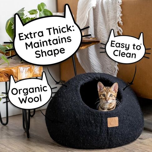 Extra Thick Felted Wool Cat Cave Bed Your Pet Will Love - Cozy and Warm Hideaway for Sleeping & Relaxing - Large and Small Pets - 100% Organic, Durable, Long-Lasting Comfort (Stone Gray, Large) in Saudi Arabia