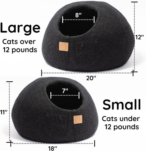 Extra Thick Felted Wool Cat Cave Bed Your Pet Will Love - Cozy and Warm Hideaway for Sleeping & Relaxing - Large and Small Pets - 100% Organic, Durable, Long-Lasting Comfort (Stone Gray, Large) in Saudi Arabia