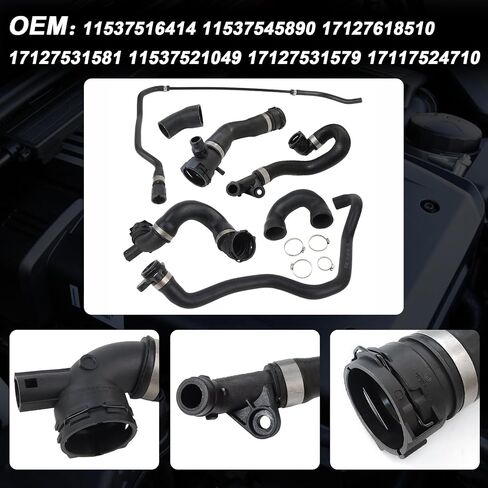 Radiator Coolant Water Hose Pipe Kit for BMW 1/3/6/7/X1/Z3/Z4, for 130i/325i/330i/630i/730Li, E63/E64/E66/E83/E84/E85/E86/E87/E89/E90/E92/E93, Replaces 11537516414 1712761851 17127618510 17127531581 in Saudi Arabia