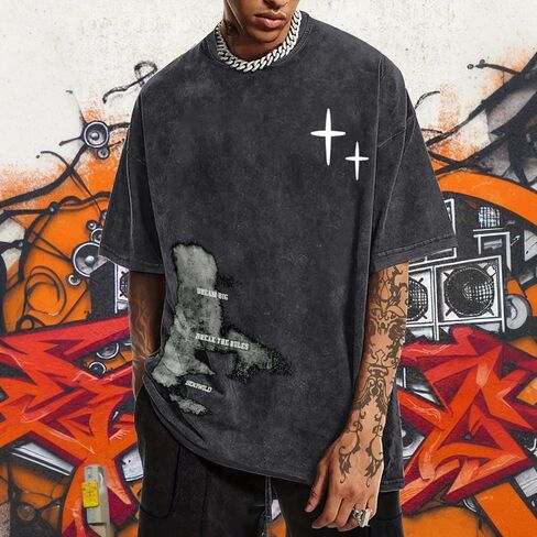 Mens Graphic Tees Y2k Streetwear Oversized Tshirts Vintage Acid Wash Shirts Summer Casual Inspirational Tee Shirt in Saudi Arabia