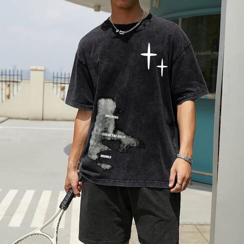 Mens Graphic Tees Y2k Streetwear Oversized Tshirts Vintage Acid Wash Shirts Summer Casual Inspirational Tee Shirt in Saudi Arabia