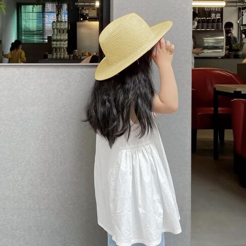 Kids Summer Bucket Straw Hat UV Protection Beach Sun Cap Wide Brim Floppy Boater Hat for Boys & Girls in Saudi Arabia