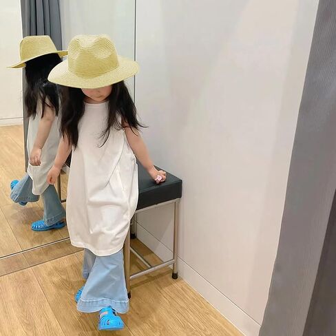 Kids Summer Bucket Straw Hat UV Protection Beach Sun Cap Wide Brim Floppy Boater Hat for Boys & Girls in Saudi Arabia