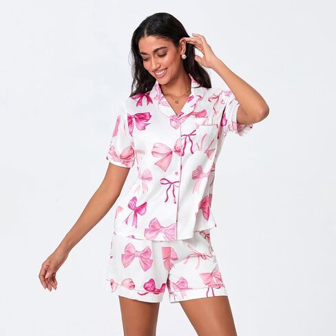 Liltwist Women Cowboy Boots Pajamas لطيف الحرير ساتان القلب القوس الغربي PJS Y2K قصيرة الأكمام قمصان راعية البقر واختلاف شورت PJ in Kuwait