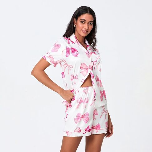 Liltwist Women Cowboy Boots Pajamas لطيف الحرير ساتان القلب القوس الغربي PJS Y2K قصيرة الأكمام قمصان راعية البقر واختلاف شورت PJ in Kuwait