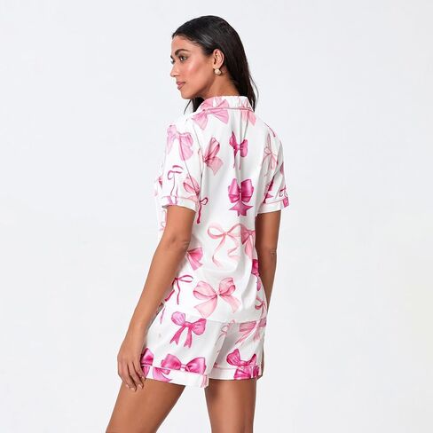 Liltwist Women Cowboy Boots Pajamas لطيف الحرير ساتان القلب القوس الغربي PJS Y2K قصيرة الأكمام قمصان راعية البقر واختلاف شورت PJ in Kuwait
