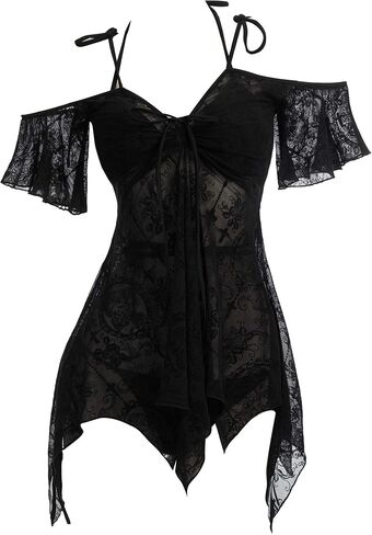 Meowcos Goth Bikini Flock Design Swimsuit Dark Style Gothic Gothic Suit With Up in Saudi Arabia