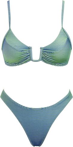 VOLAFA Women's Triangle Bikini Set Textured U Wire Push Up Solid Cheeky Two Piece Swimsuit Bathing Suit in Kuwait