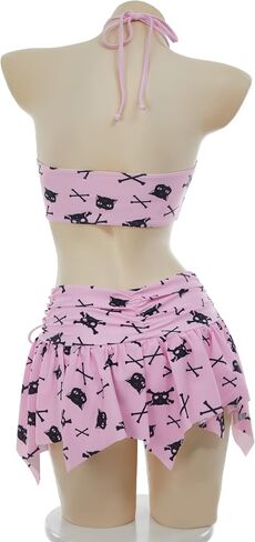 MEOWCOS Goth Bikini Swimsuit Gothic Pink Skull Bat Print Bathing Suit Dark Style Goth Swimsuit in Saudi Arabia