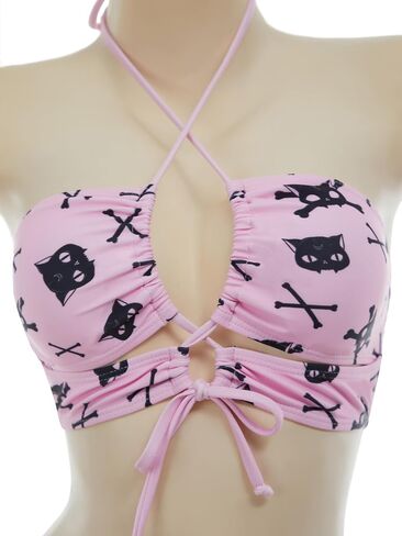 MEOWCOS Goth Bikini Swimsuit Gothic Pink Skull Bat Print Bathing Suit Dark Style Goth Swimsuit in Saudi Arabia