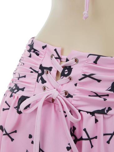 MEOWCOS Goth Bikini Swimsuit Gothic Pink Skull Bat Print Bathing Suit Dark Style Goth Swimsuit in Saudi Arabia