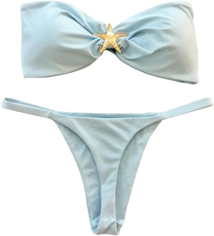 WDIRARA Women's 2 Piece Strapless Brazilian Thong Bikini Set Metal Starfish Bandeau Bathing Suit Tube Swimsuit in Saudi Arabia
