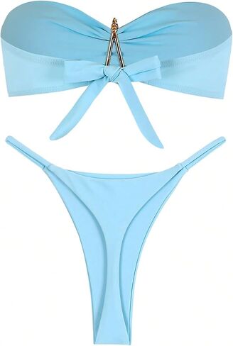 WDIRARA Women's 2 Piece Strapless Brazilian Thong Bikini Set Metal Starfish Bandeau Bathing Suit Tube Swimsuit in Saudi Arabia