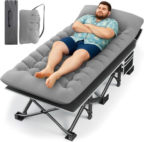 Camping Cot with Mattress, 32" Extra Wide Camping Cots for Adults, Sleeping Cot for Adults Holds Up to 600LBS, Cots for Sleeping, Camp, Rv, Beach, Patio, Office Naps(Black) in Saudi Arabia